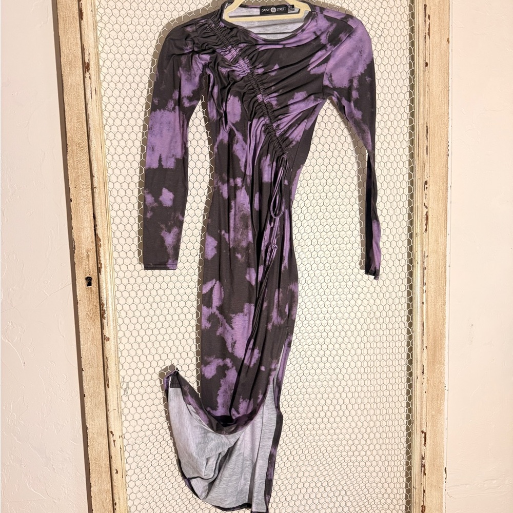 Daisy street Purple and Black Tie-Dye Midi Dress adjustable top high slit